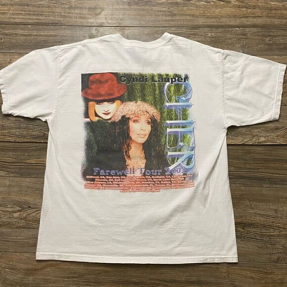 Vintage 2002 Cher / Cyndi  Lauper Living Proof Farewell Tour Shirt Double Sided - Picture 2 of 7